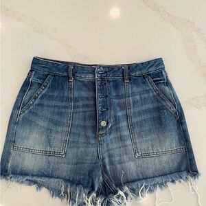 Free People Blue Jean Shorts with Frayed Hem